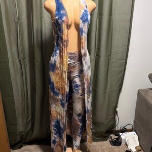Tie-Dye Sleeveless Duster and Leggings Set